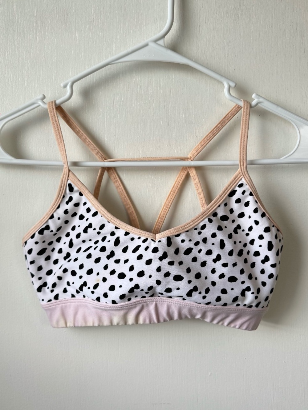 Sarahs Day White Fox Active pink Dalmatian sports bra size XS